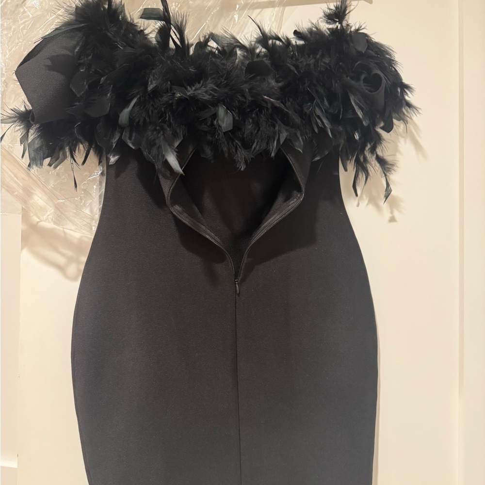 Black Feather Trim Dress - Picture 5 of 10